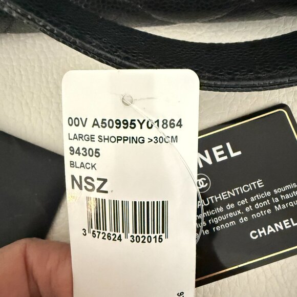 AUTHENTIC CHANEL CAVIAR QUILTED LARGE SHOPPING TOTE SHOULDER BAG BLACK 30 CM - Picture 11 of 12